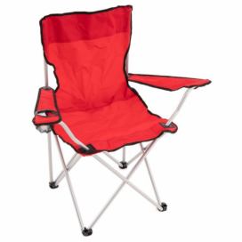 Divero Skládací kempingová židle s držákem nápojů, červená