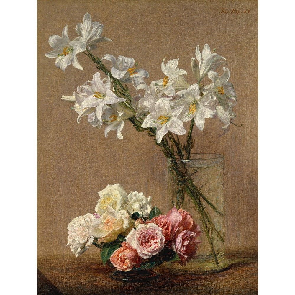 Reprodukce obrazu Henri Fantin-Latour - Roses and Lilies, 45 x 60 cm - Bonami.cz