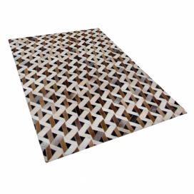Kožený koberec hnědý s šedou TUGLU 140 x 200 cm Beliani.cz