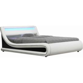 Manželská postel s RGB LED osvětlením, bílá / černá, 180x200, MANILA NEW Mdum