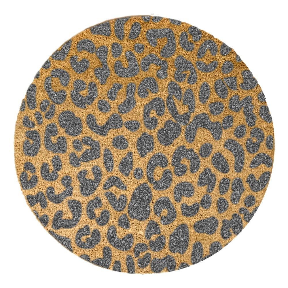 Šedá kulatá rohožka z přírodního kokosového vlákna Artsy Doormats Leopard, ⌀ 70 cm - Bonami.cz