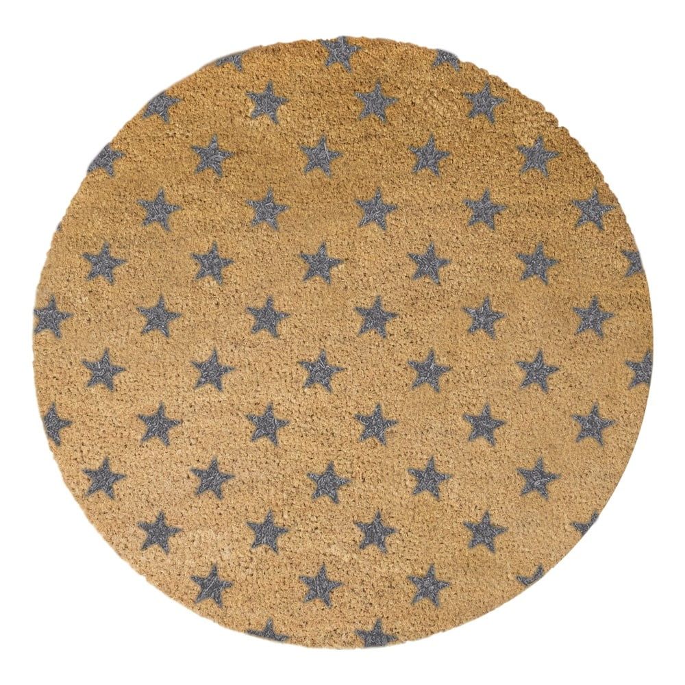 Šedá kulatá rohožka z přírodního kokosového vlákna Artsy Doormats Stars, ⌀ 70 cm - Bonami.cz