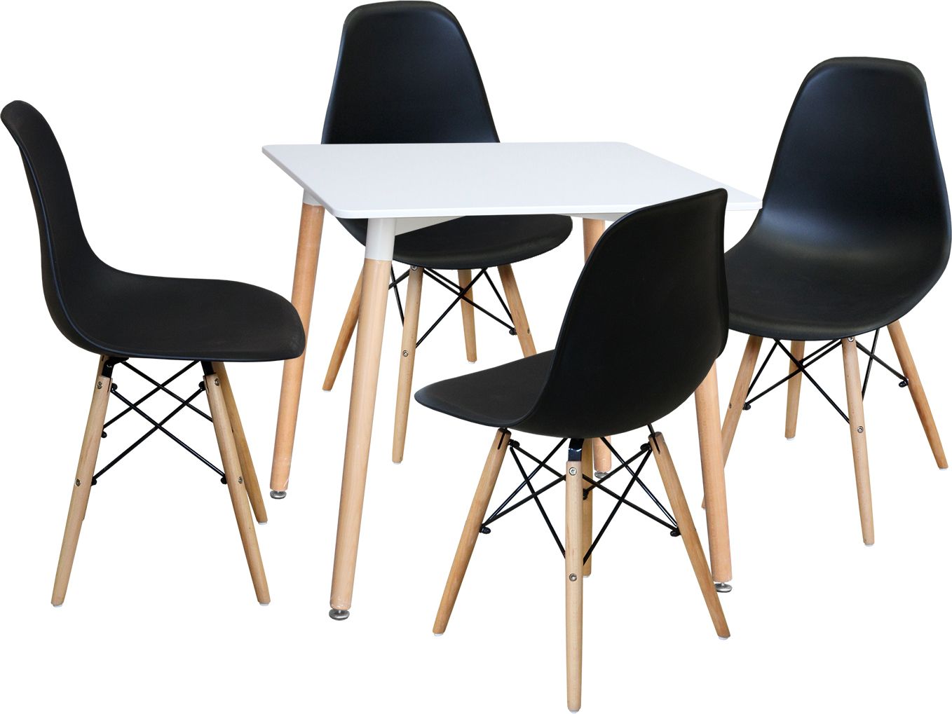 Jídelní stůl 80x80 UNO bílý + 4 židle UNO černé Mdum - M DUM.cz