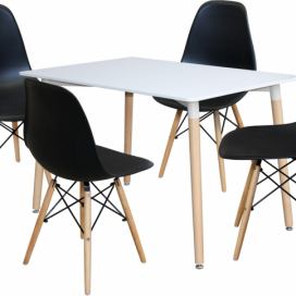 Jídelní stůl 120x80 UNO bílý + 4 židle UNO černé Mdum
