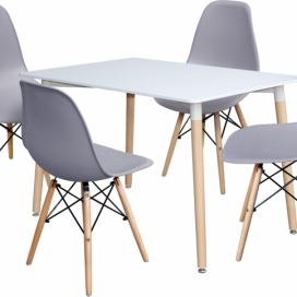 Jídelní stůl 120x80 UNO bílý + 4 židle UNO šedé Mdum