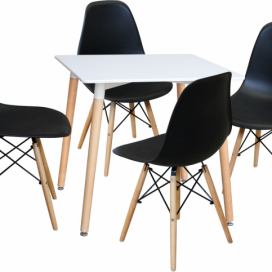 Jídelní stůl 80x80 UNO bílý + 4 židle UNO černé Mdum