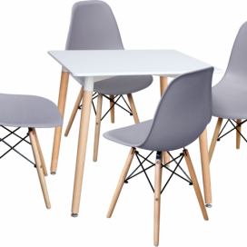 Jídelní stůl 80x80 UNO bílý + 4 židle UNO šedé Mdum
