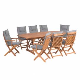 Zahradní stůl a 8 židlí s šedými polštáři MAUI