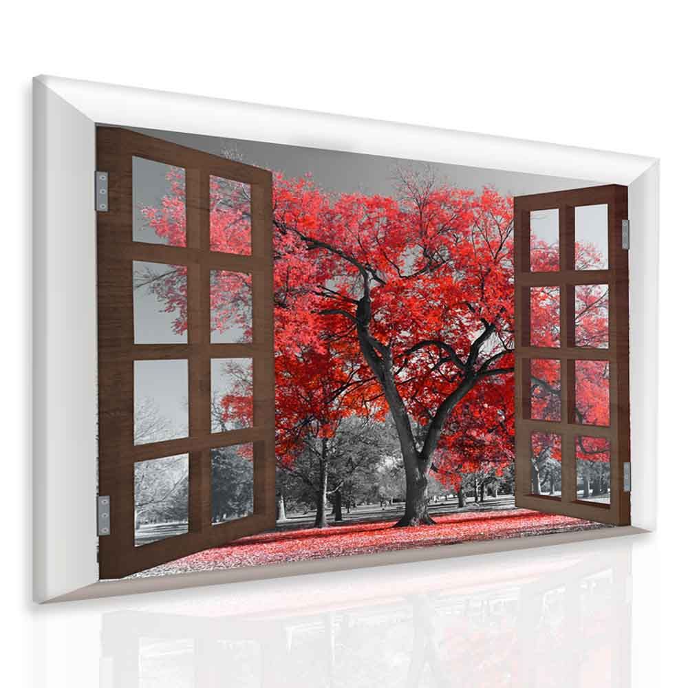 3D obraz okno k podzimu Velikost (šířka x výška): 130x110 cm - S-obrazy.cz
