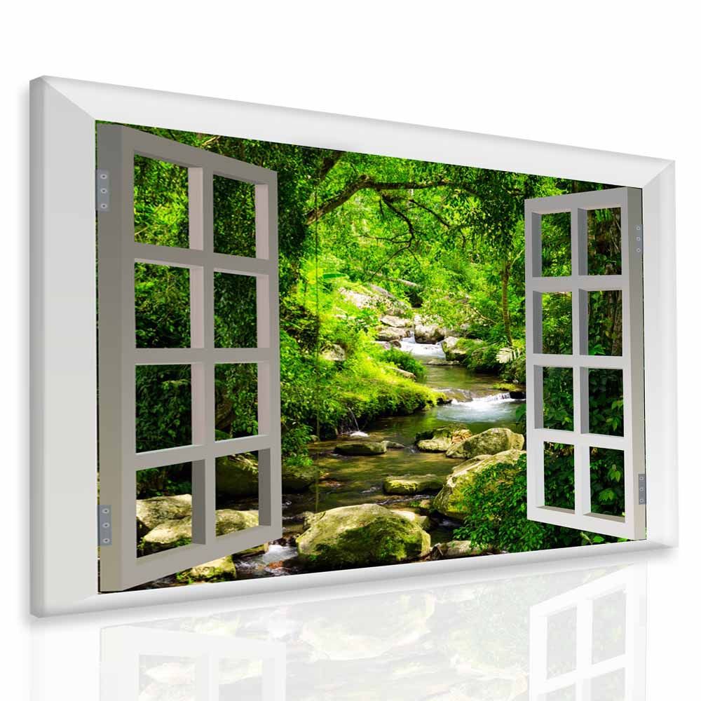 3D obraz okno lesní říčka Velikost (šířka x výška): 120x110 cm - S-obrazy.cz