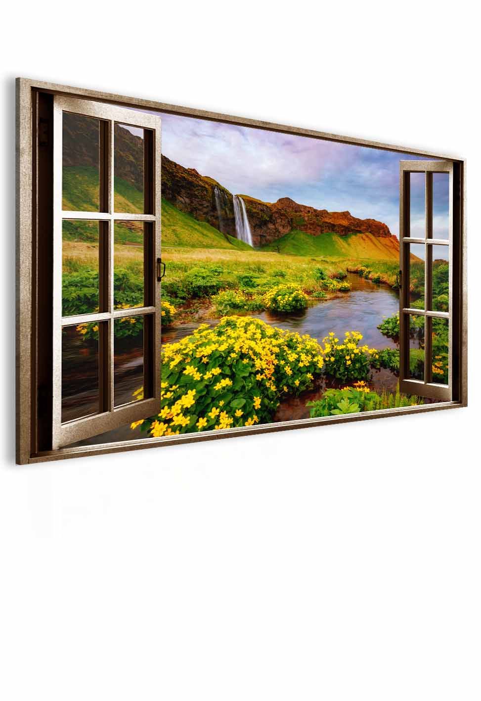 3D obraz okno na islandský vodopád Velikost (šířka x výška): 120x80 cm - S-obrazy.cz