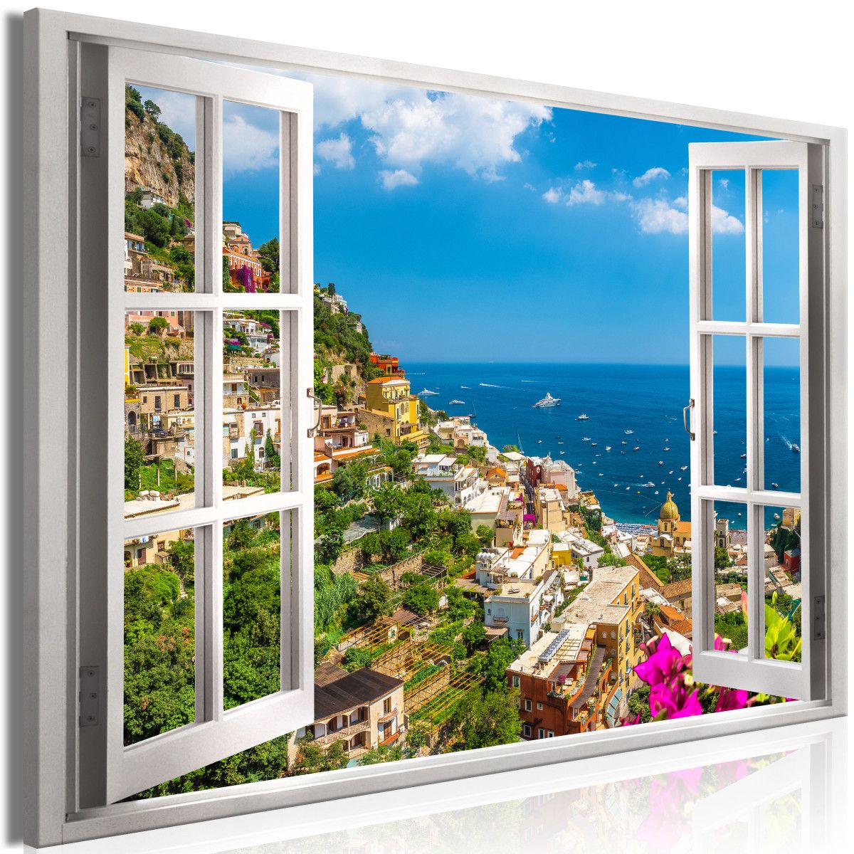 3D obraz okno na Positano + háčky, hřebíčky ZDARMA Velikost (šířka x výška): 90x60 cm - S-obrazy.cz
