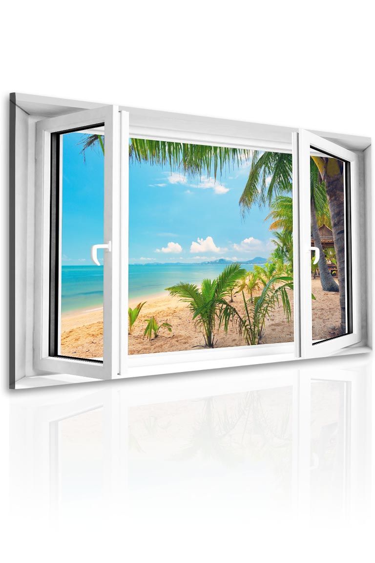 3D obraz okno na tropickou pláž Velikost (šířka x výška): 100x75cm - S-obrazy.cz