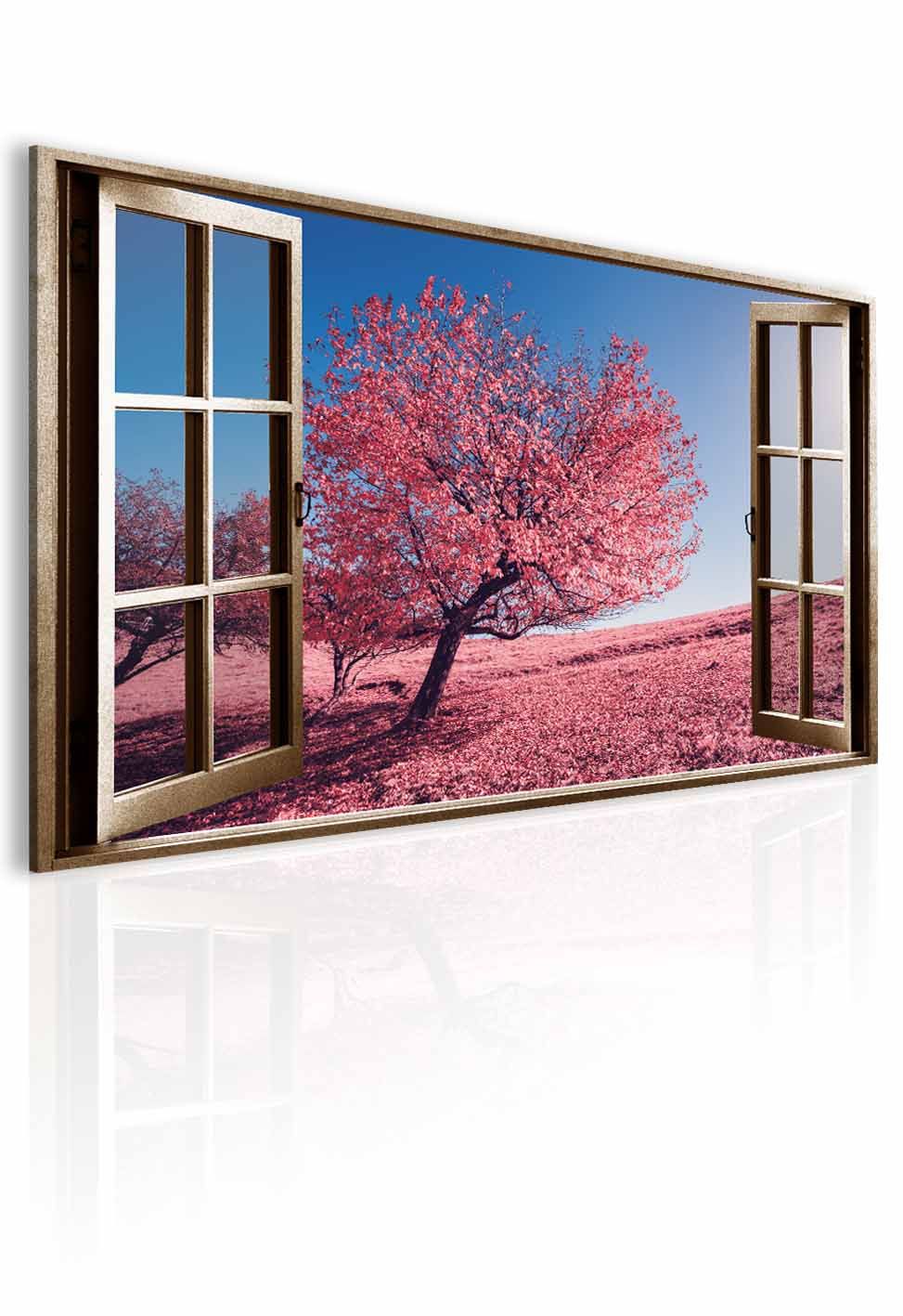 3D obraz okno růžová krajina Velikost (šířka x výška): 120x80 cm - S-obrazy.cz