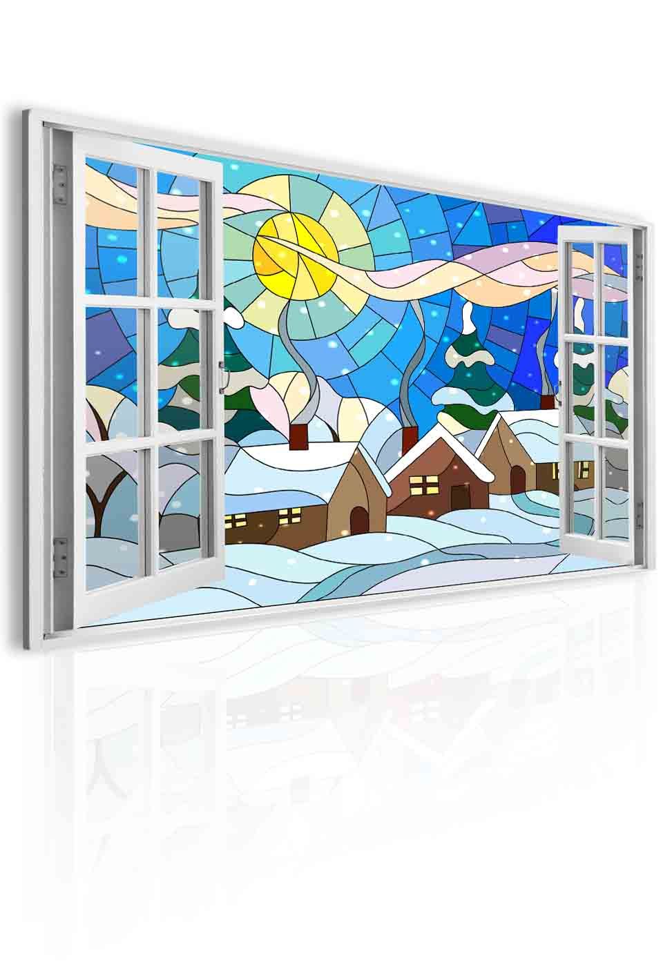 3D obraz okno zimní vitráž Velikost (šířka x výška): 120x80 cm - S-obrazy.cz
