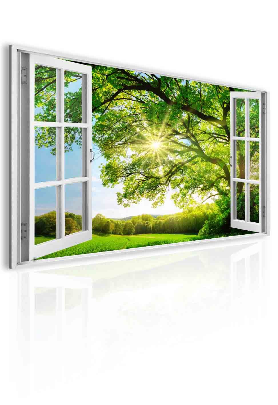 3D obraz okno- obrovský strom Velikost (šířka x výška): 120x80 cm - S-obrazy.cz