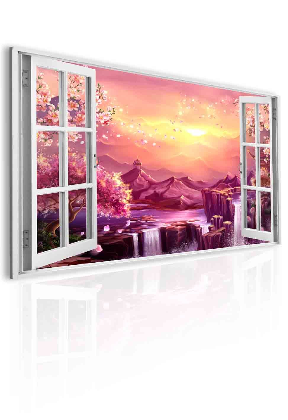 3D obraz okno- thajské sakury Velikost (šířka x výška): 120x80 cm - S-obrazy.cz