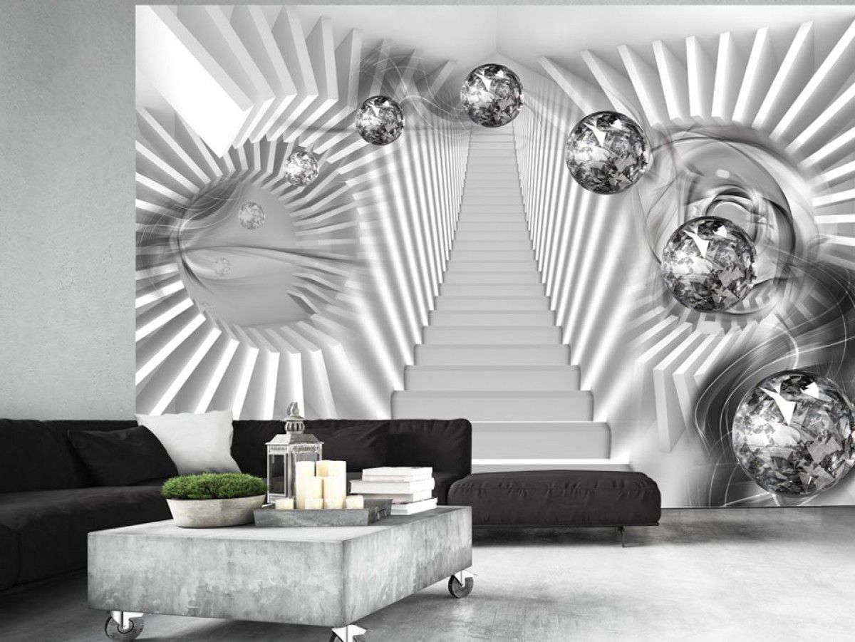 3D tapeta stříbrné schody + lepidlo ZDARMA Velikost (šířka x výška): 200x140 cm - S-obrazy.cz