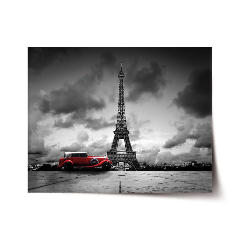 Plakát SABLIO - Eiffelova věž a červené auto 60x40 cm - E-shop Sablo s.r.o.