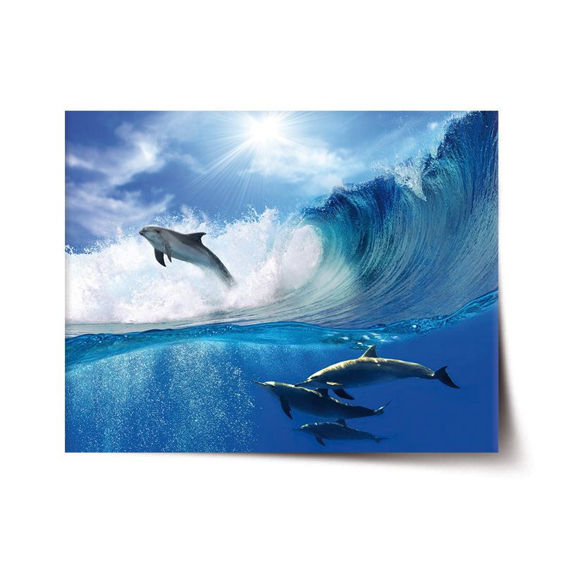 Plakát SABLIO - Delfíni ve vlnách 60x40 cm - E-shop Sablo s.r.o.