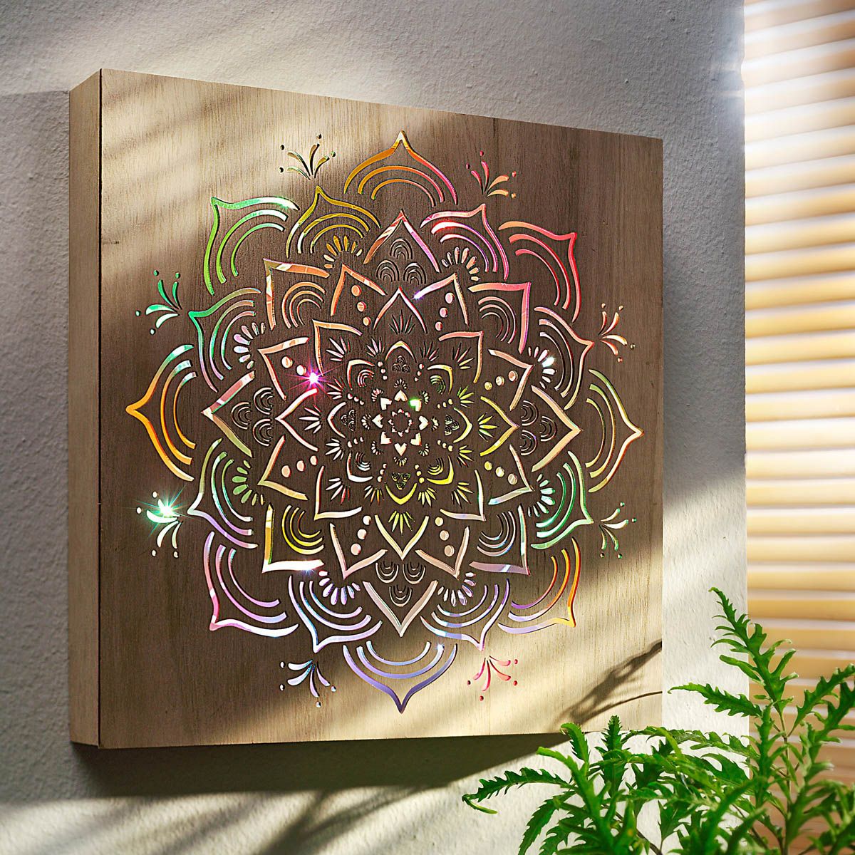 Dřevěný LED obraz Mandala - Velký Košík