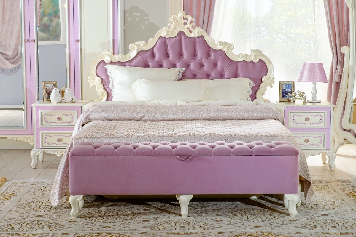 Manželská postel s roštem Comtesa 160x200cm - alabastr/fialová - Nábytek Harmonia s.r.o.