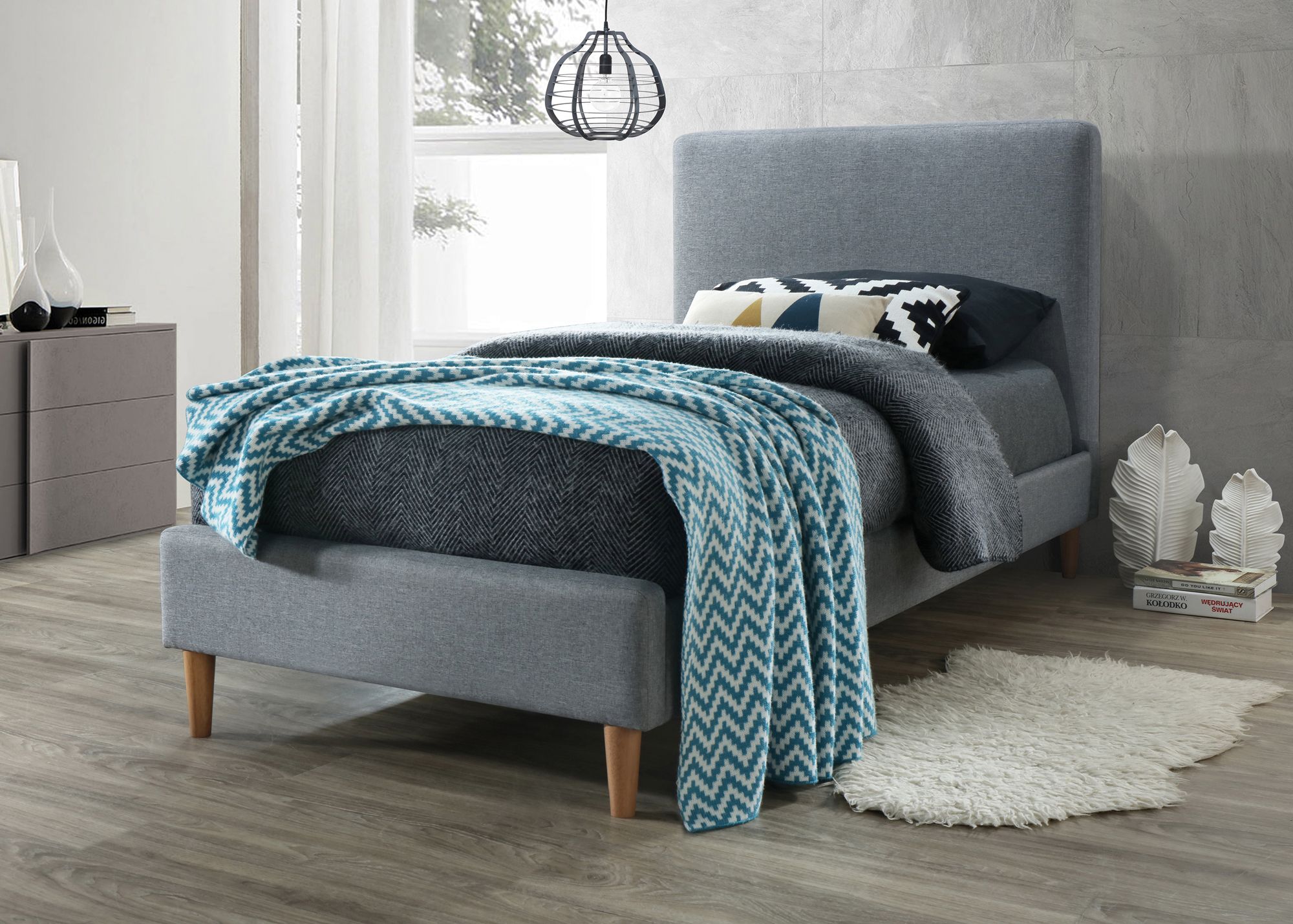 Čalouněná postel ACOMA 90 x 200 cm šedá Matrace: Bez matrace - Výprodej Povlečení