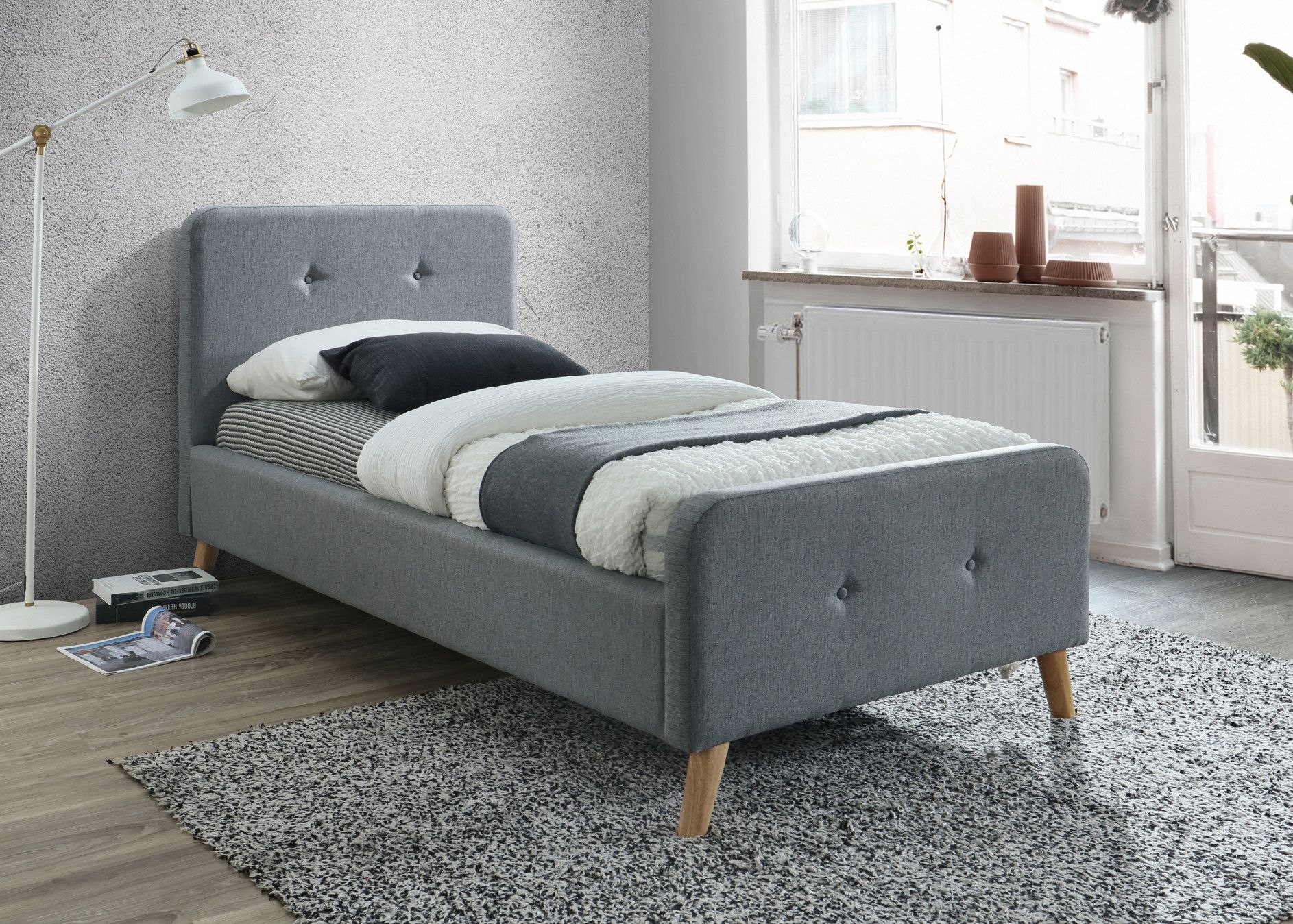 Čalouněná postel MALMO 90 x 200 cm šedá Matrace: Bez matrace - Výprodej Povlečení