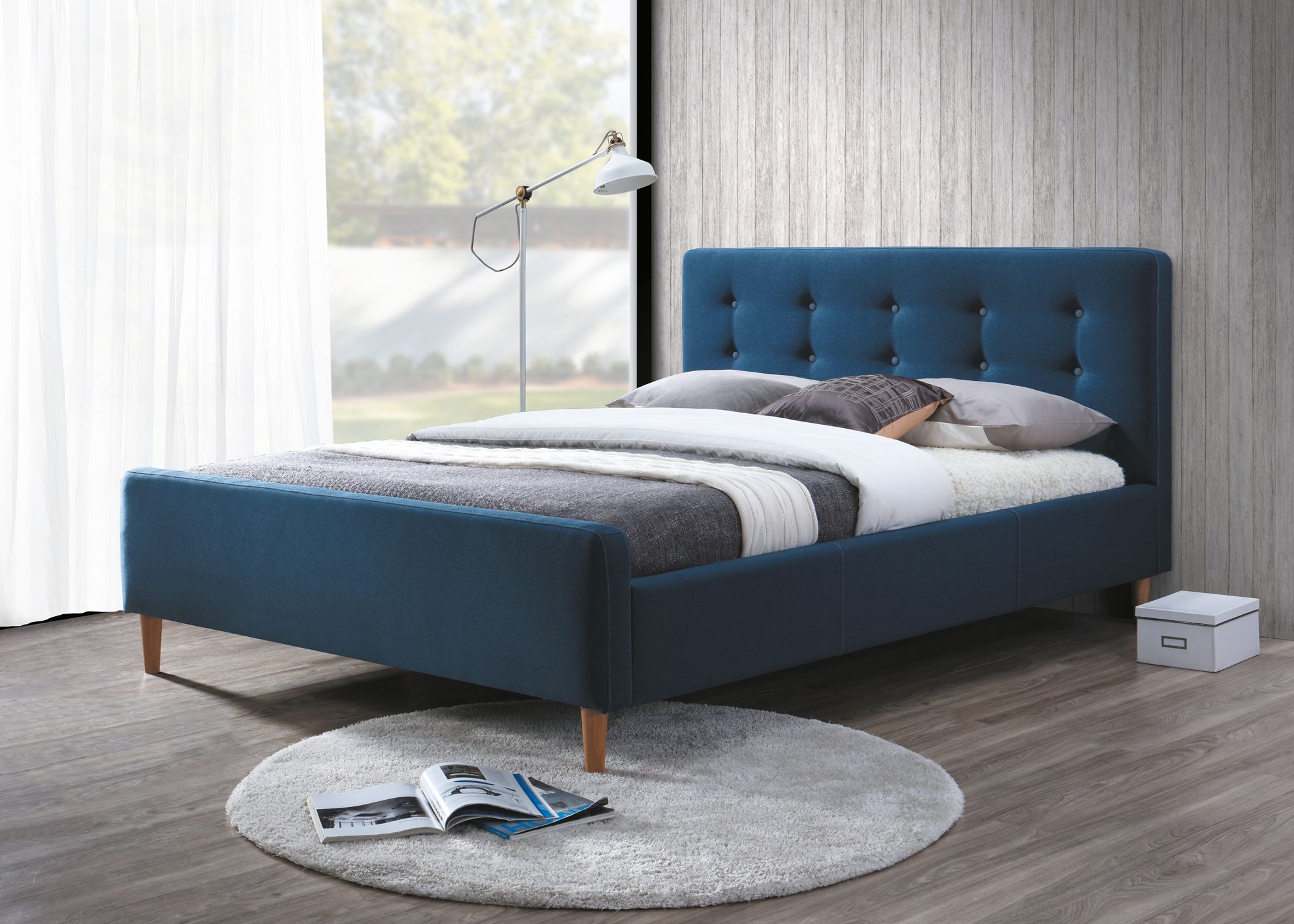 Čalouněná postel PINKO 160 x 200 cm modrá Matrace: Bez matrace - Výprodej Povlečení