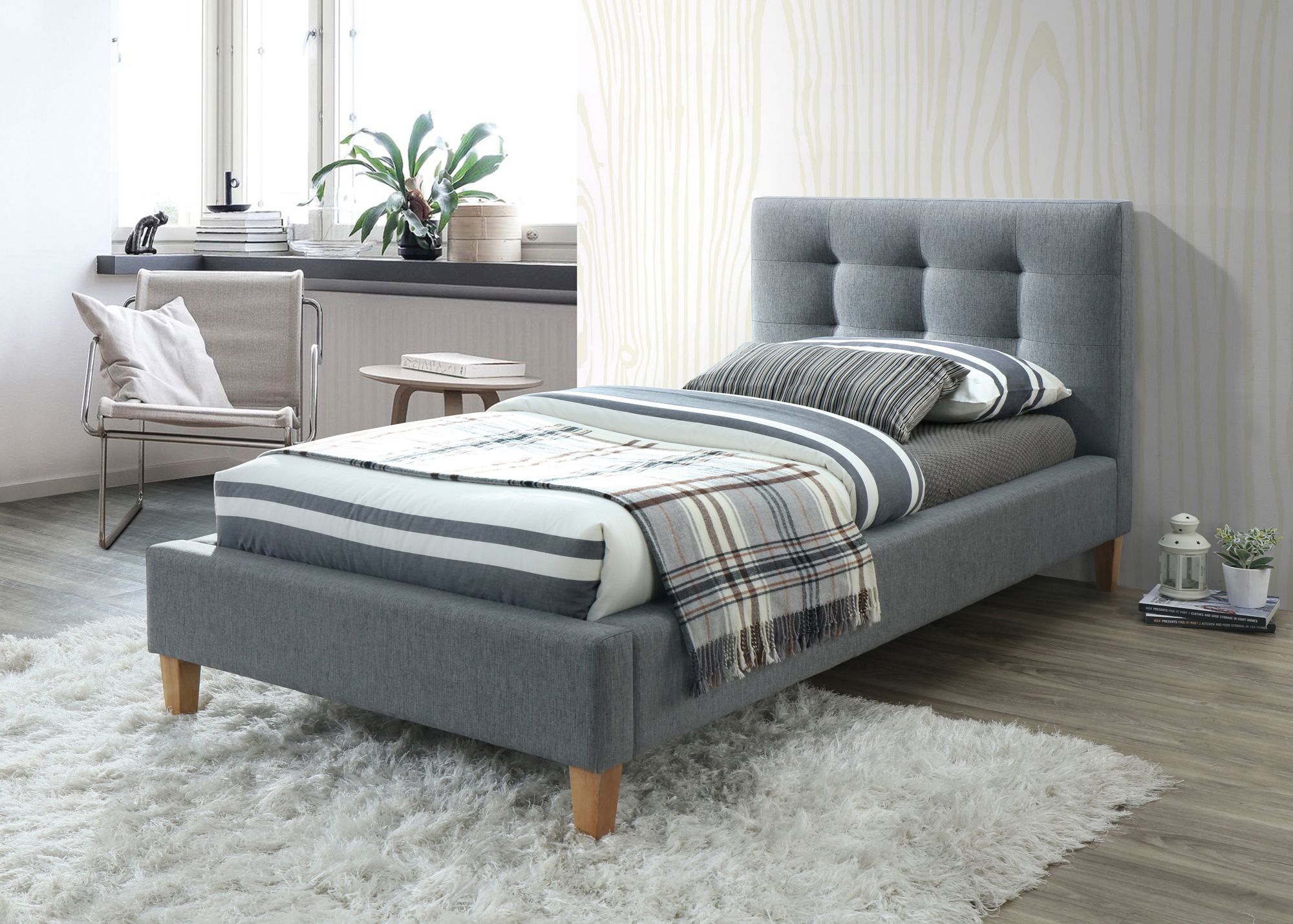 Čalouněná postel TEXAS 90 x 200 cm šedá Matrace: Bez matrace - Výprodej Povlečení