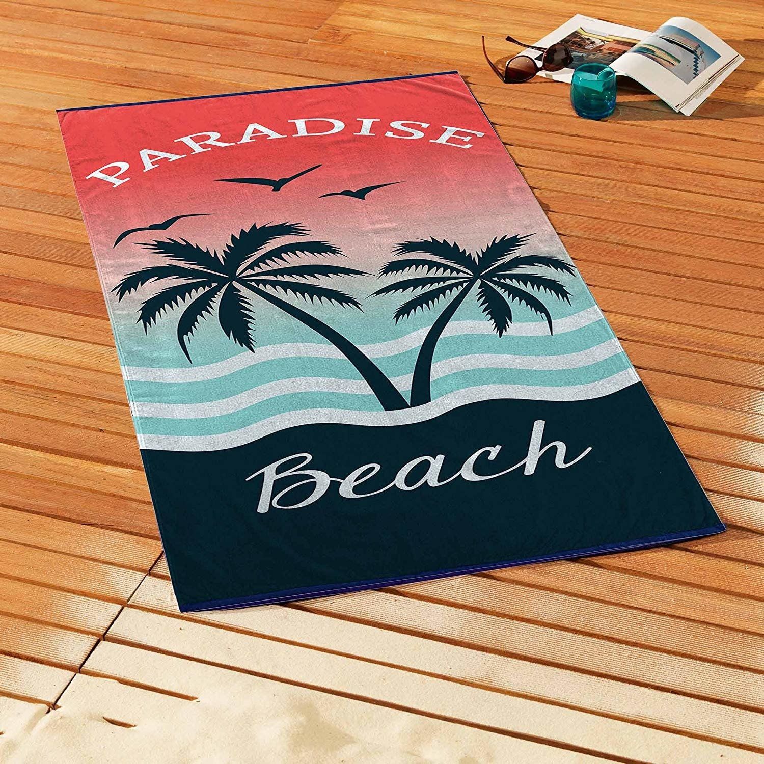Douceur d\'intérieur Paradise plážový ručník, 70 x 150 cm, růžová s potiskem - EMAKO.CZ s.r.o.