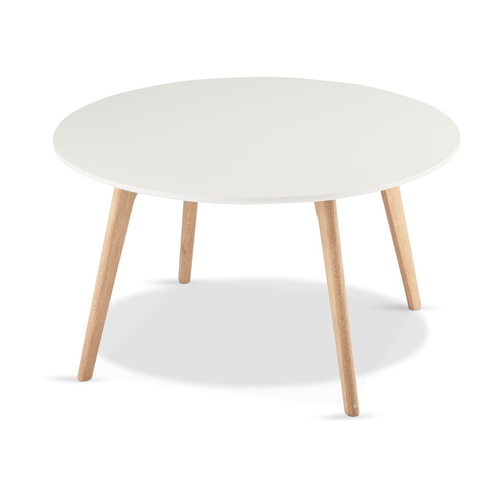 Bílý konferenční stolek s nohami z dubového dřeva Furnhouse Life, Ø 80 cm - Bonami.cz