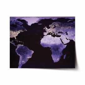 Plakát SABLIO - Světelná mapa světa 60x40 cm