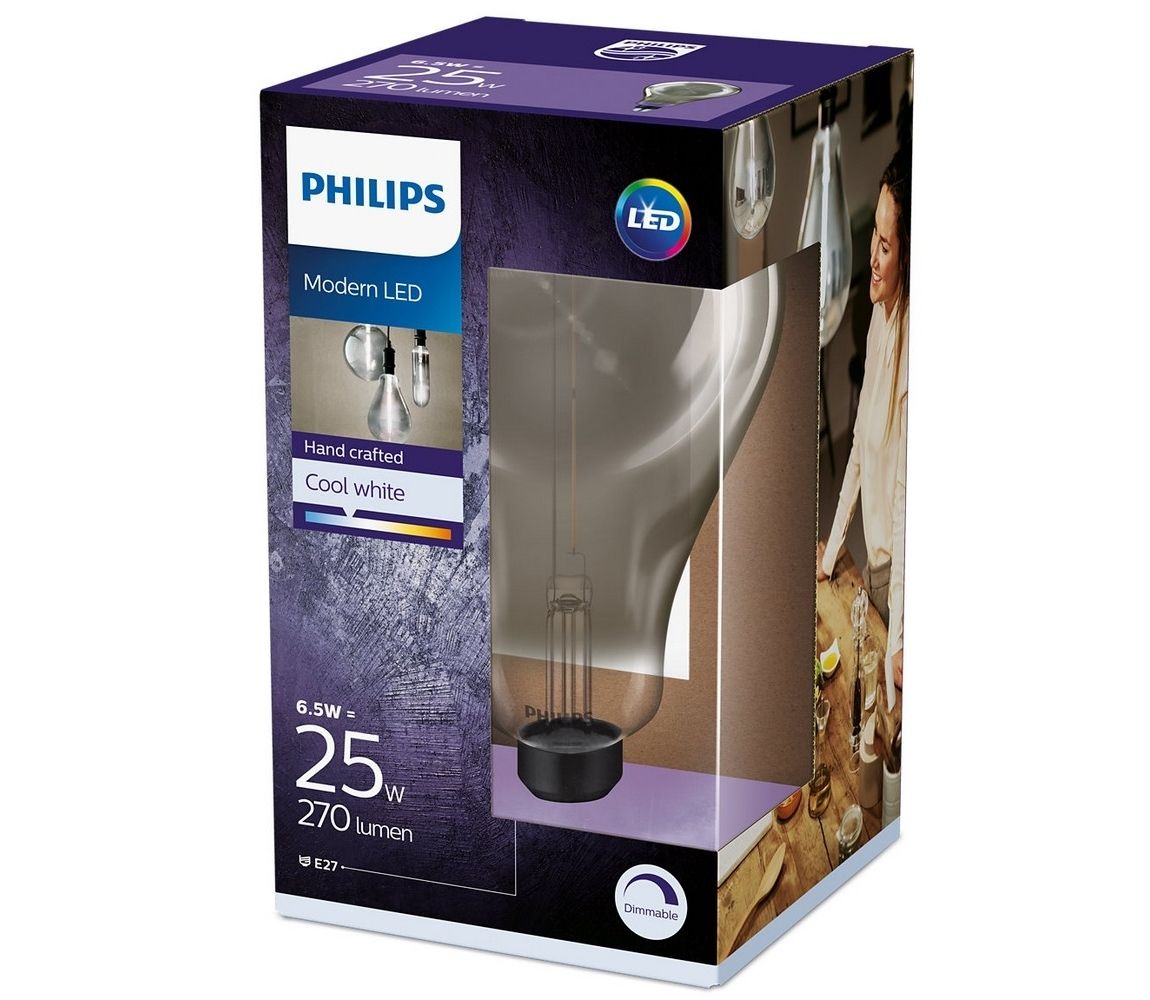 Philips 8718696815106 Vintage LED žárovka E27 A160 6,5W 270lm 4000K stmívatelná, smokyD Denní bílá -  Svět-svítidel.cz