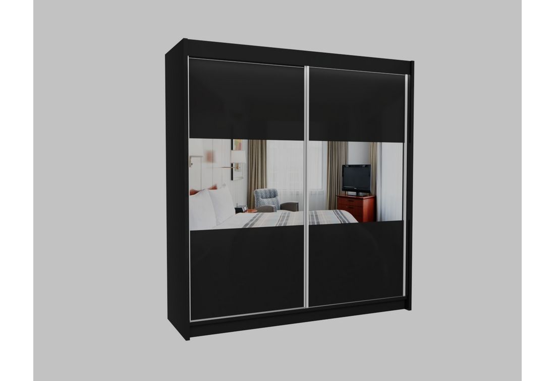 Expedo Skříň s posuvnými dveřmi a zrcadlem ROXANA, 200x216x61, černá - Expedo s.r.o.