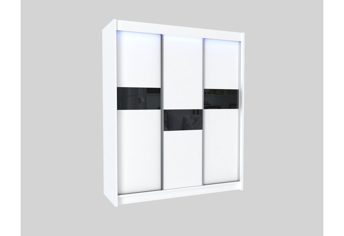 Skříň s posuvnými dveřmi ADRIANA, 180x216x61, bílá/černé sklo - Expedo s.r.o.