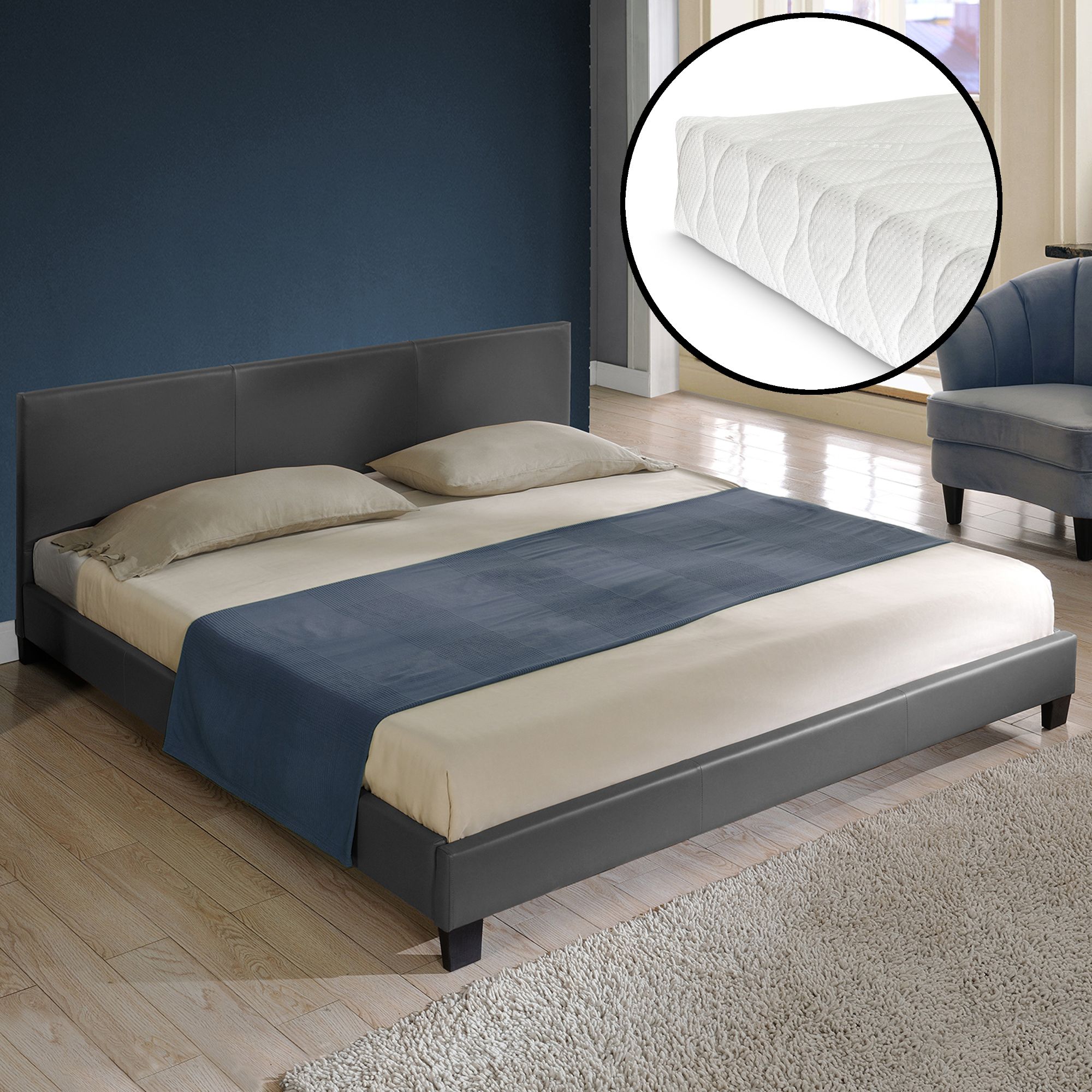 Corium® Čalouněná postel \"Barcelona\" s matrací HTB-1049 140x200 cm tmavě šedá - H.T. Trade Service GmbH & Co. KG