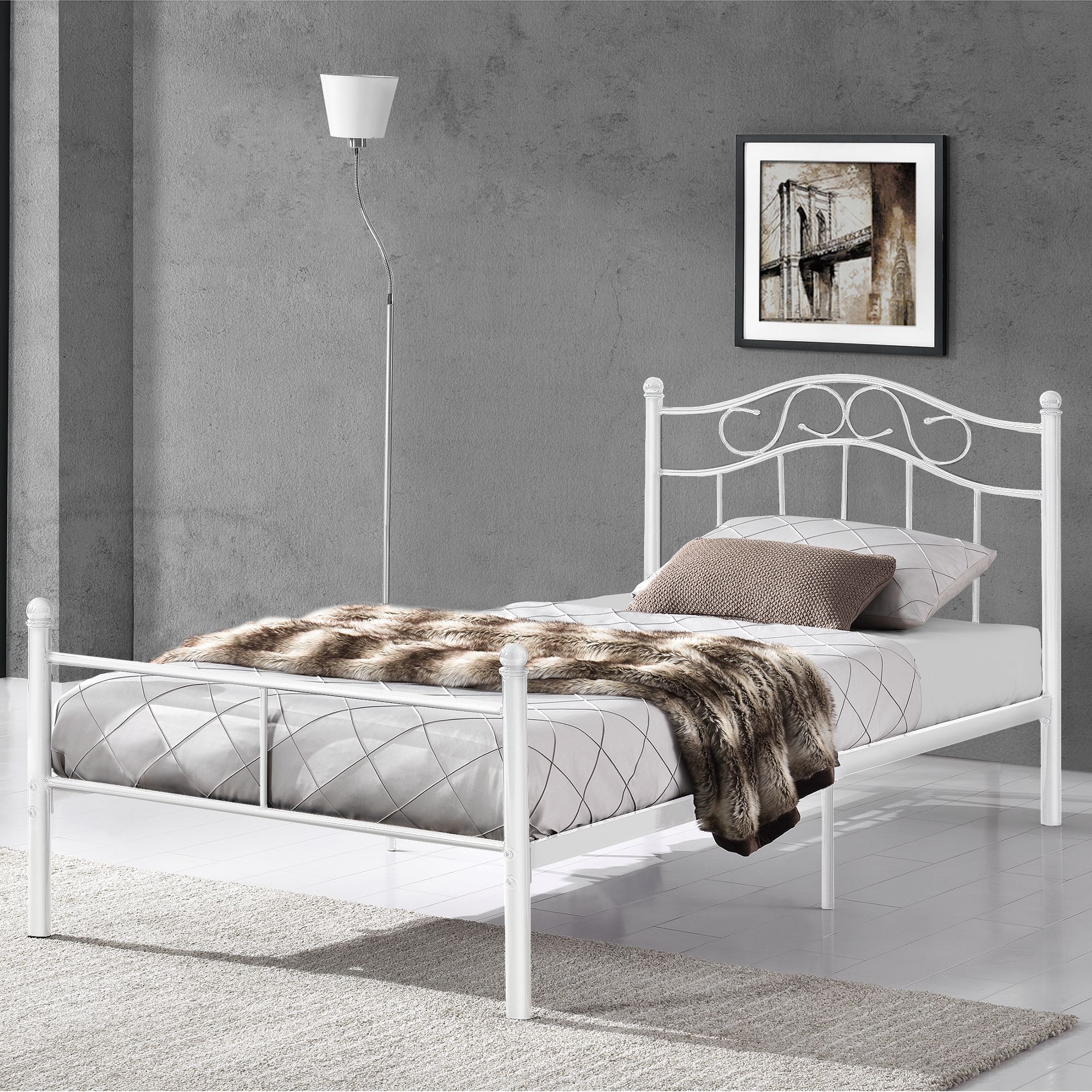 [en.casa] Kovová postel \"Florenz\" HTMB-120W s roštem 120 x 200 cm bílá - H.T. Trade Service GmbH & Co. KG