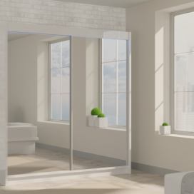 Skříň s posuvnými dveřmi a zrcadlem ROBERTA, 200x216x61, bílá