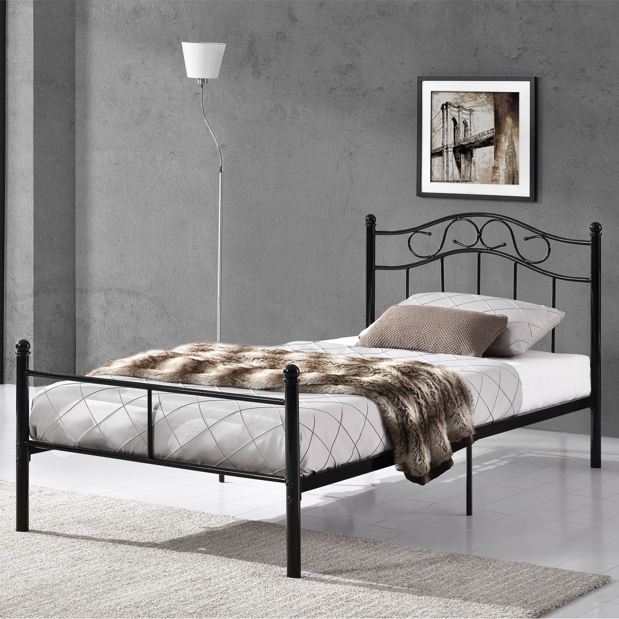 [en.casa] Kovová postel \"Florenz\" HTMB-90B 90 x 200 cm černá - H.T. Trade Service GmbH & Co. KG