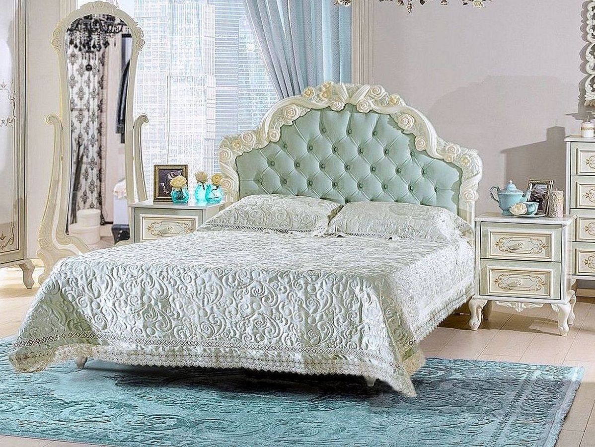 Manželská postel s roštem Margaret 160x200cm - alabastr/mintová - Nábytek Harmonia s.r.o.