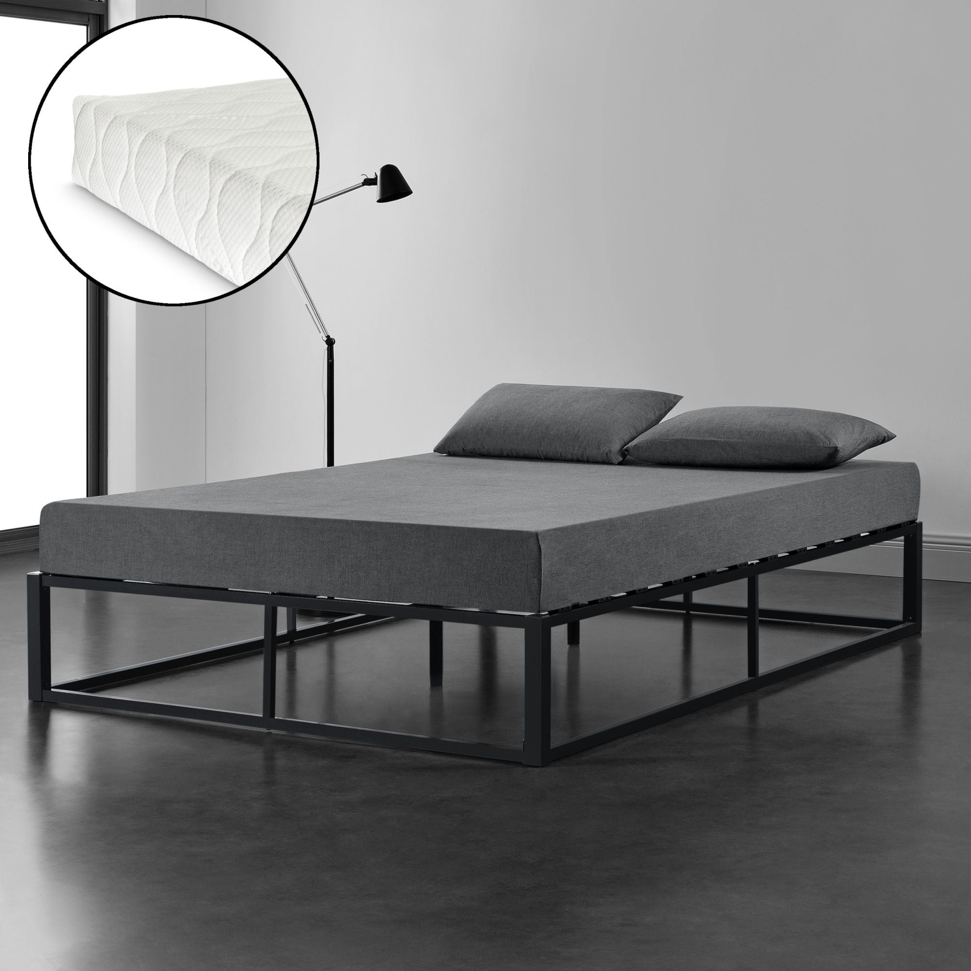 [en.casa] Kovová postel \"Kreta\" ABMB-0954 160x200 cm černá s matrací a roštem - H.T. Trade Service GmbH & Co. KG