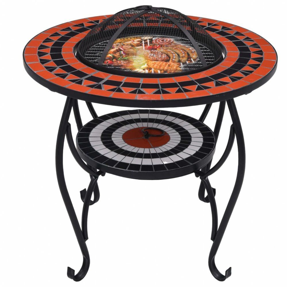 Mozaikový stolek s ohništěm Dekorhome Bílá / oranžová - DEKORHOME.CZ