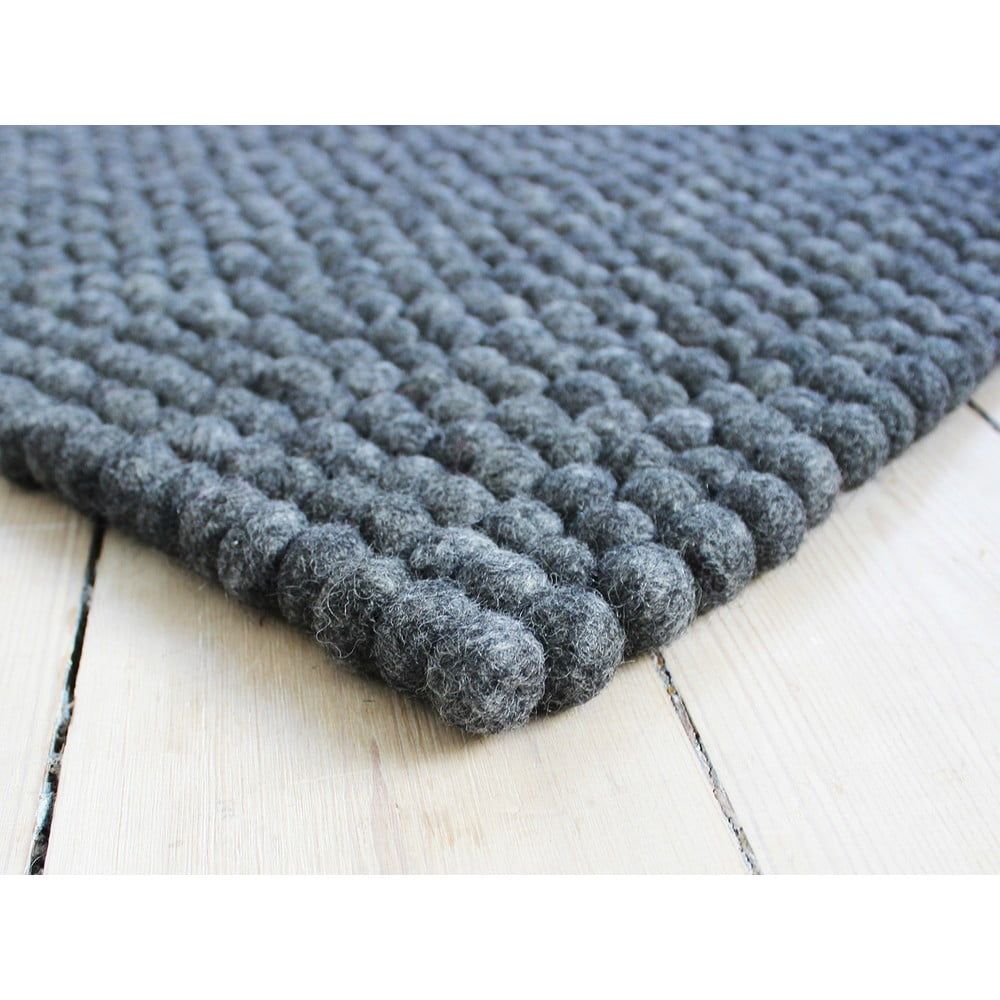 Antracitový kuličkový vlněný koberec Wooldot Ball Rugs, ⌀ 100 x 150 cm - Bonami.cz
