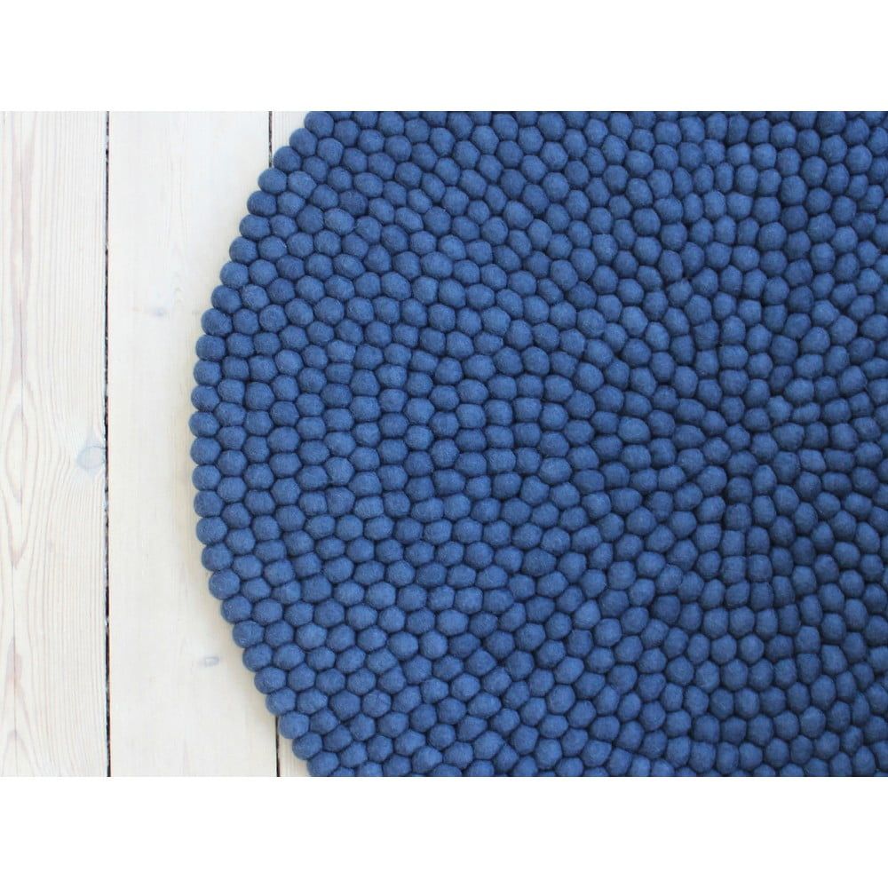 Modrý kuličkový vlněný koberec Wooldot Ball Rugs, ⌀ 90 cm - Bonami.cz