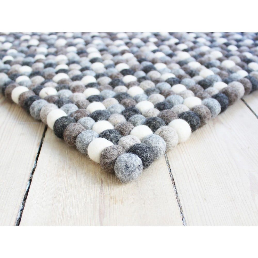 Šedo-bílý kuličkový vlněný koberec Wooldot Ball Rugs, 100 x 150 cm - Bonami.cz