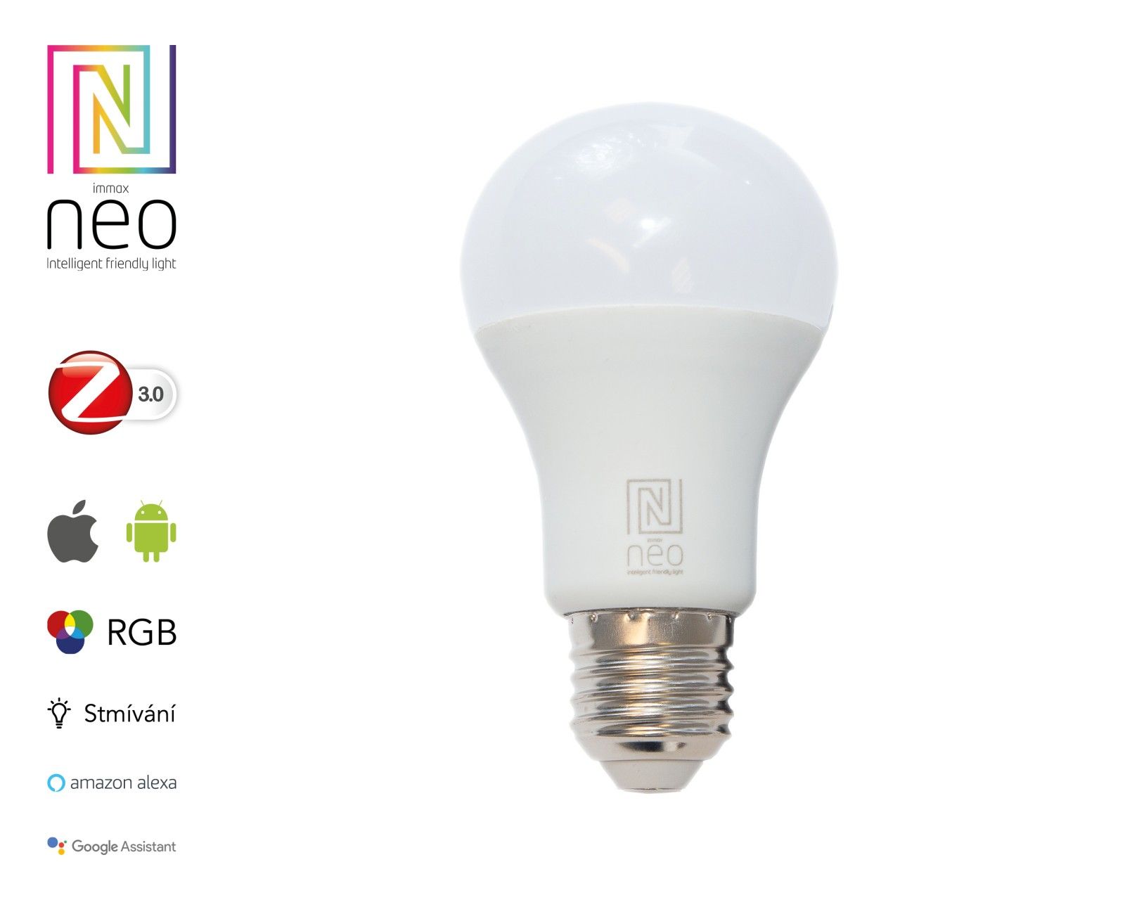 Immax 07115L NEO Smart žárovka LED E27 9W RGBW- barevná i teplá bílá, stmívatelná, Zigbee 3.0 - alza.cz