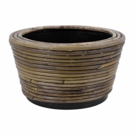 Kulatý ratanový květináč Drypot Stripe antik šedá - Ø24*14 cm Van der Leeden