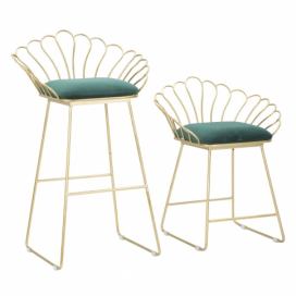 Set 2 ks sametových barových židlí Mauro Ferretti Floria, zelená/zlatá