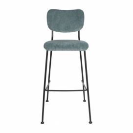 Modrošedá manšestrová barová židle ZUIVER BENSON 76 cm